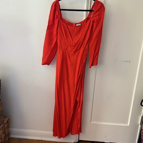 Reformation Hilda Square Neck Long Sleeve Midi Dress Size 4 Orange - Picture 3 of 4